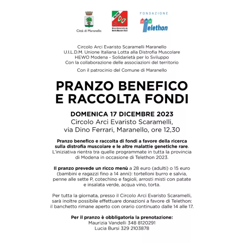 PRANZO BENEFICO 17 DICEMBRE